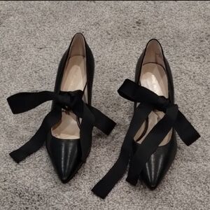 Nine West Black Heels with Ribbon Accent
